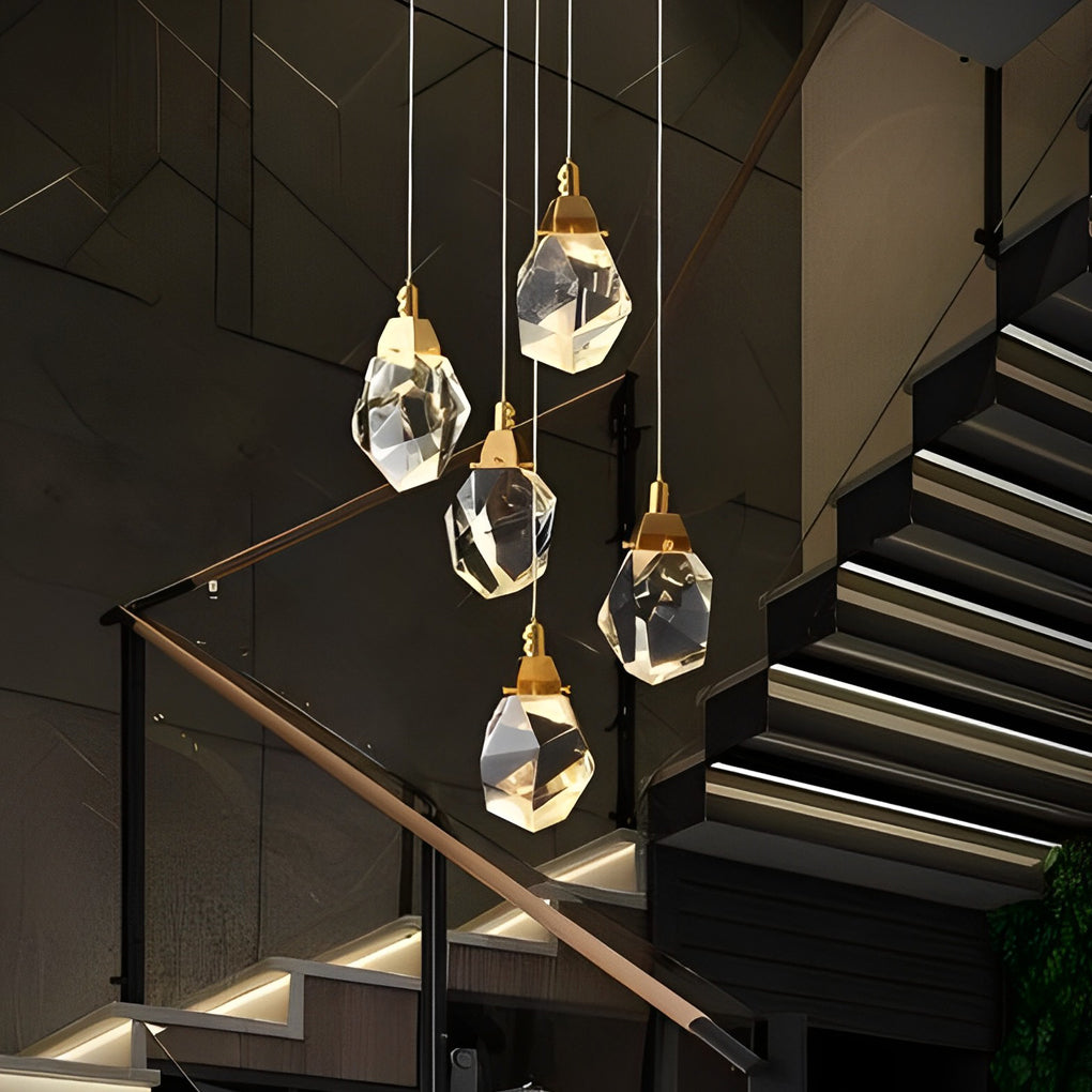 Spiral Crystal Staircase Chandelier — High Ceiling 3-Light Commercial LED