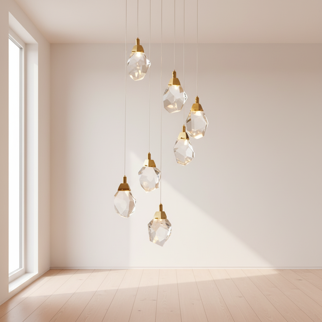 Spiral Crystal Staircase Chandelier — High Ceiling 3-Light Commercial LED
