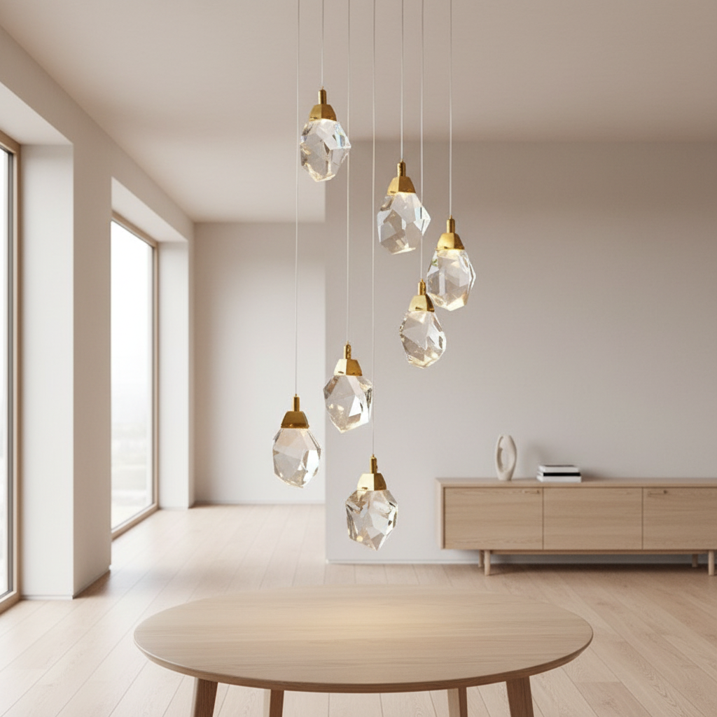 Spiral Crystal Staircase Chandelier — High Ceiling 3-Light Commercial LED