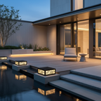 Square Marble Finish Solar Garden Pillar Light — Durable Modern LED