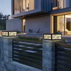 Square Marble Finish Solar Garden Pillar Light — Durable Modern LED