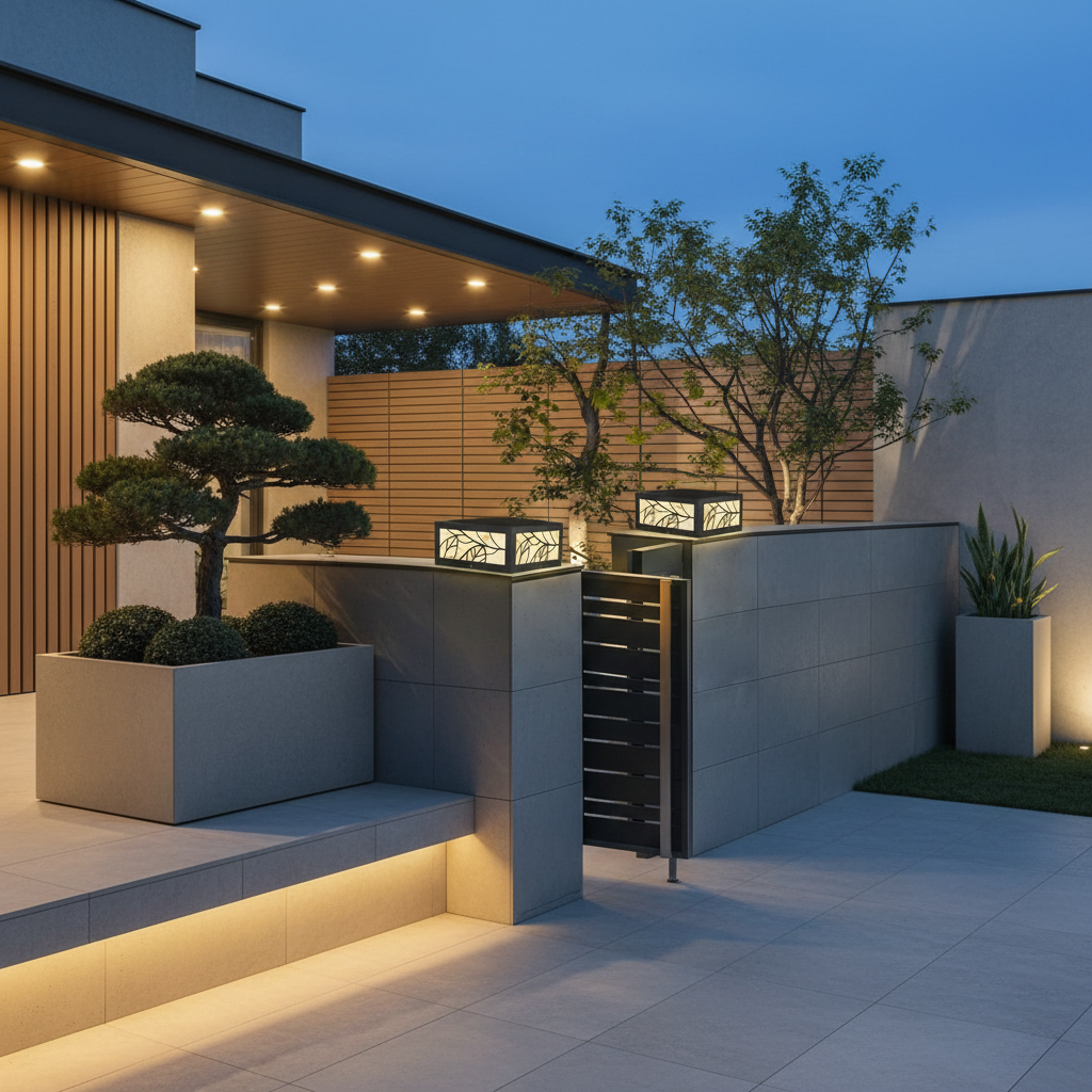 Square Marble Finish Solar Garden Pillar Light — Durable Modern LED
