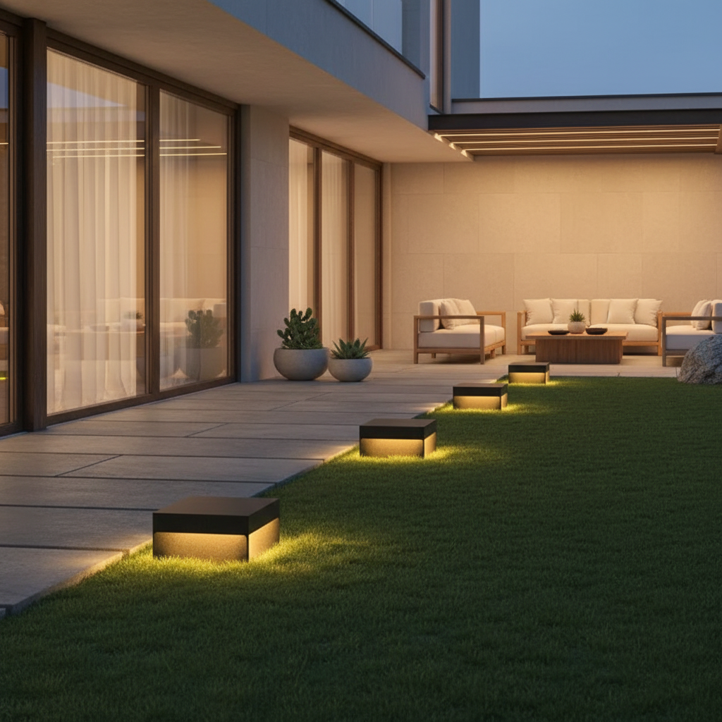 Square Solar Garden Pillar Light — Acrylic Shade Dual Power Hardwired