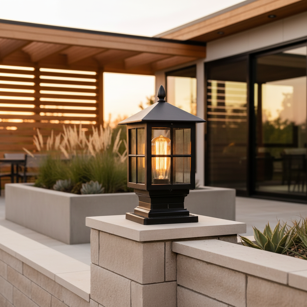 Stone Effect Aluminium Solar Pillar Light — Warm White Waterproof Garden