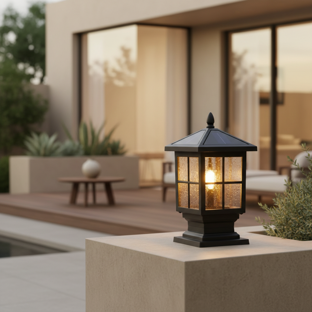 Stone Effect Aluminium Solar Pillar Light — Warm White Waterproof Garden