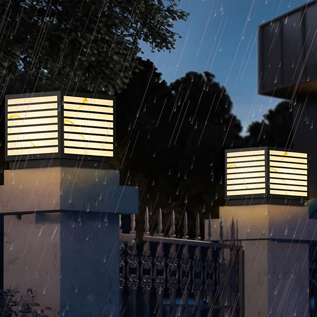 Stone Effect IP65 Marble Shade Solar Garden Pillar Light — Warm White