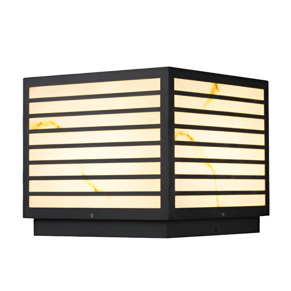 Stone Effect IP65 Marble Shade Solar Garden Pillar Light — Warm White