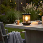 Striped Glass Solar Outdoor Lantern — Warm Candlelight LED IP54 Stainless