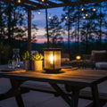 Striped Glass Solar Outdoor Lantern — Warm Candlelight LED IP54 Stainless