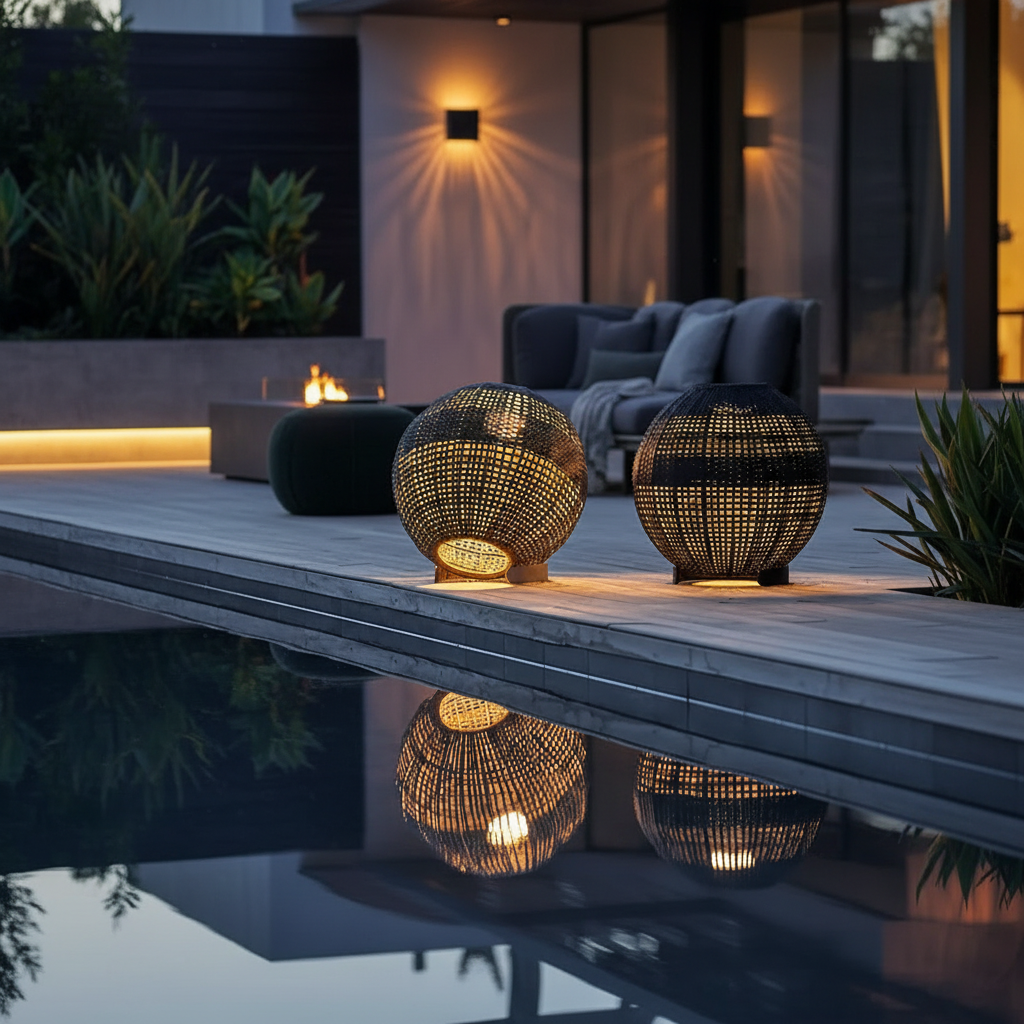Taupe Solar Globe Outdoor Lantern — Hardwired Option Chic Patio Garden