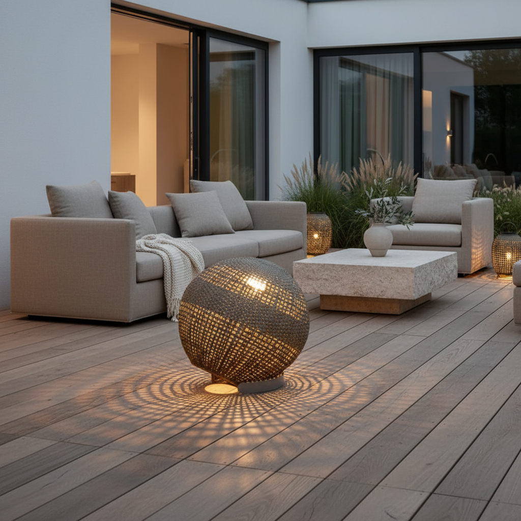Taupe Solar Globe Outdoor Lantern — Hardwired Option Chic Patio Garden