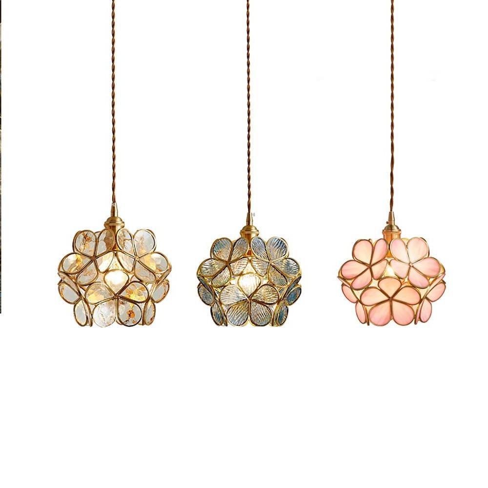 Transparent Blue Floral Glass Pendant Light — Adjustable Artistic Kitchen