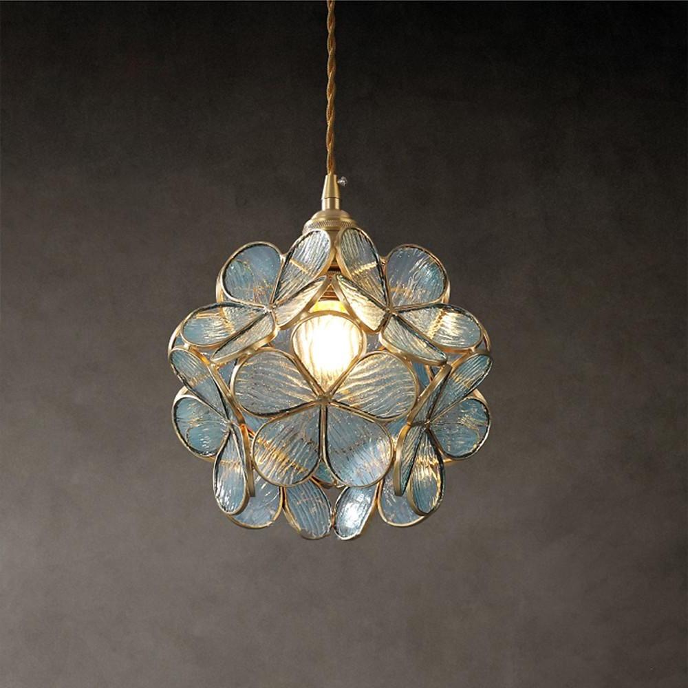 Transparent Blue Floral Glass Pendant Light — Adjustable Artistic Kitchen