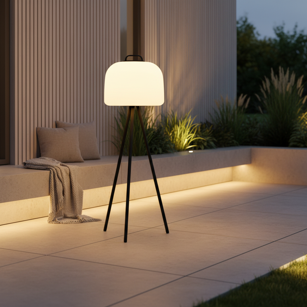 USB Rechargeable IP65 Outdoor Floor Lamp — Soft Glow Stainless Steel