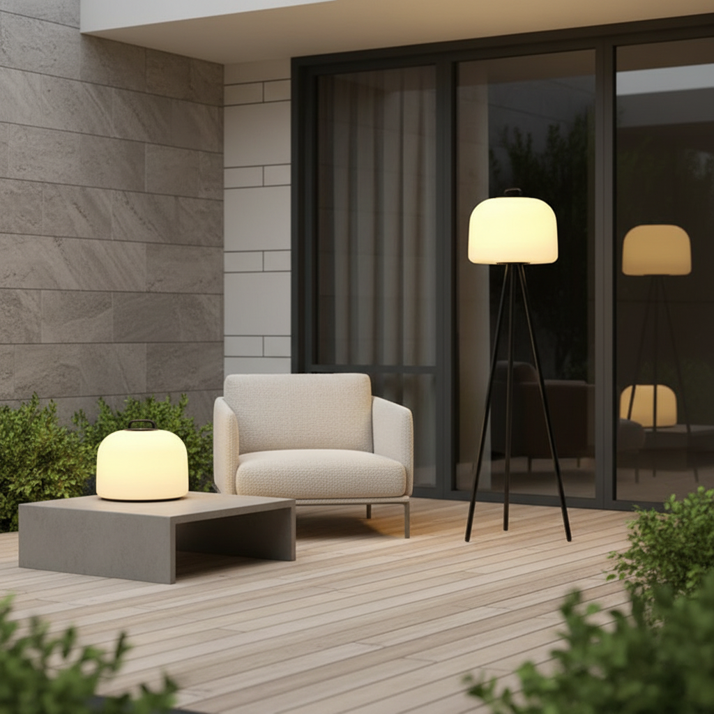 USB Rechargeable IP65 Outdoor Floor Lamp — Soft Glow Stainless Steel