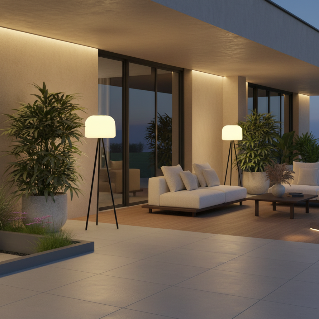 USB Rechargeable IP65 Outdoor Floor Lamp — Soft Glow Stainless Steel
