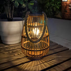 Vintage Rattan Solar Garden Lantern — Warm Amber Eco Friendly Hanging