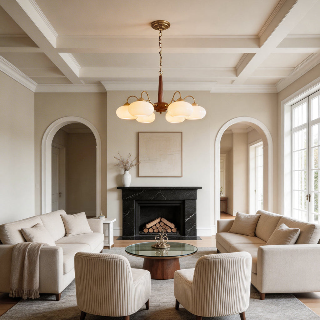 Walnut Brass 4-Light Contemporary LED Ceiling Chandelier — Elegant