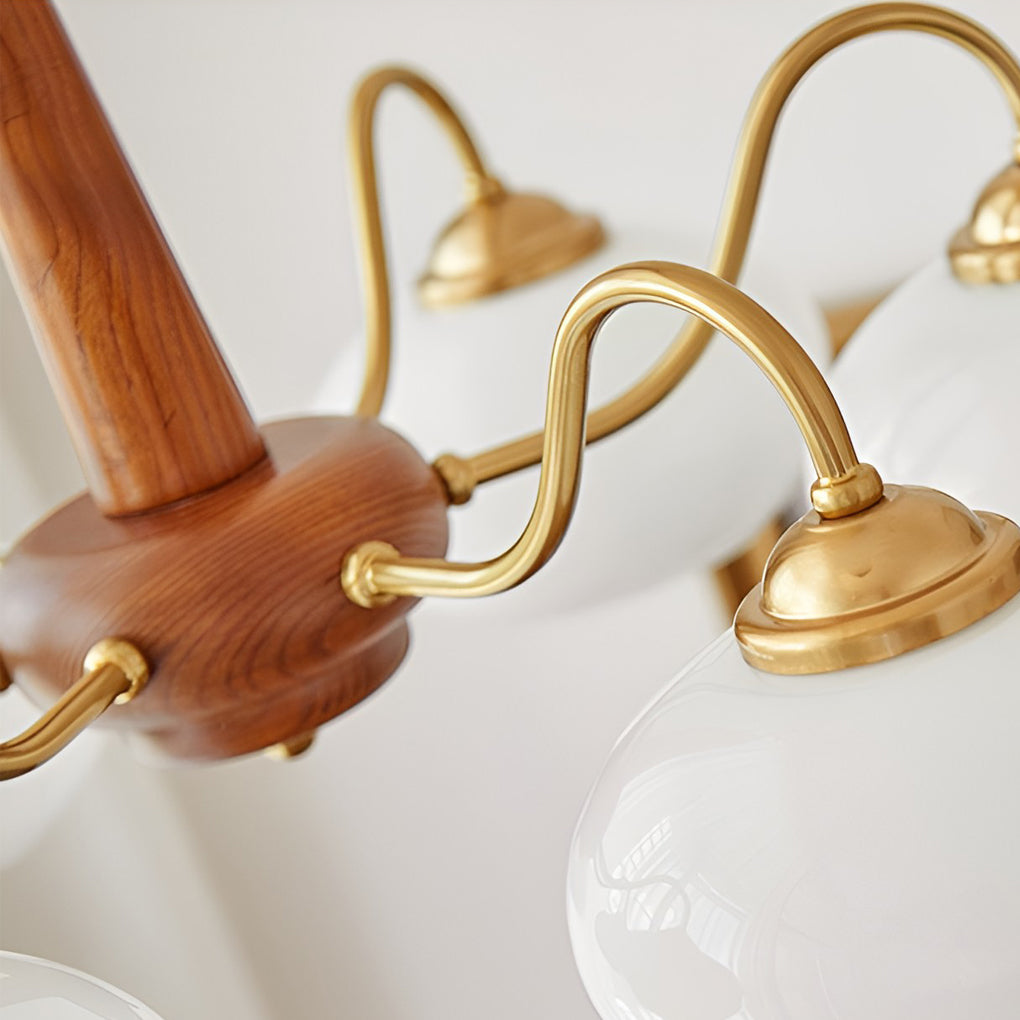 Walnut Brass 4-Light Contemporary LED Ceiling Chandelier — Elegant