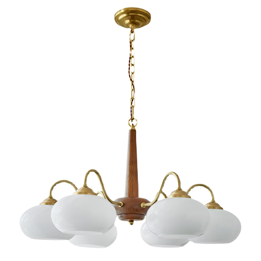 Walnut Brass 4-Light Contemporary LED Ceiling Chandelier — Elegant