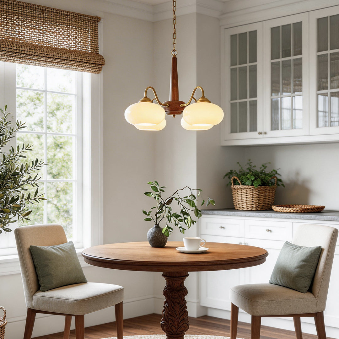 Walnut Brass 4-Light Contemporary LED Ceiling Chandelier — Elegant