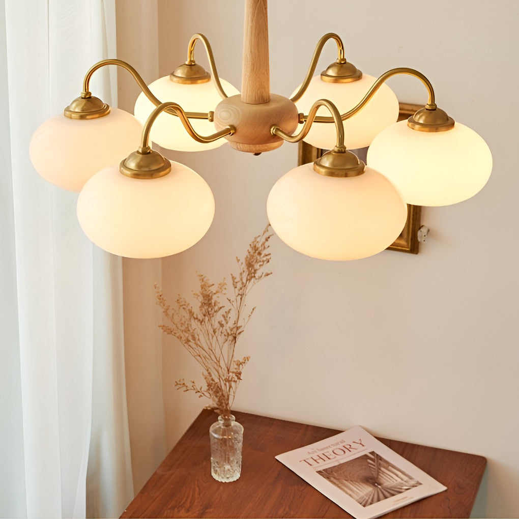 Walnut Brass 4-Light Contemporary LED Ceiling Chandelier — Elegant