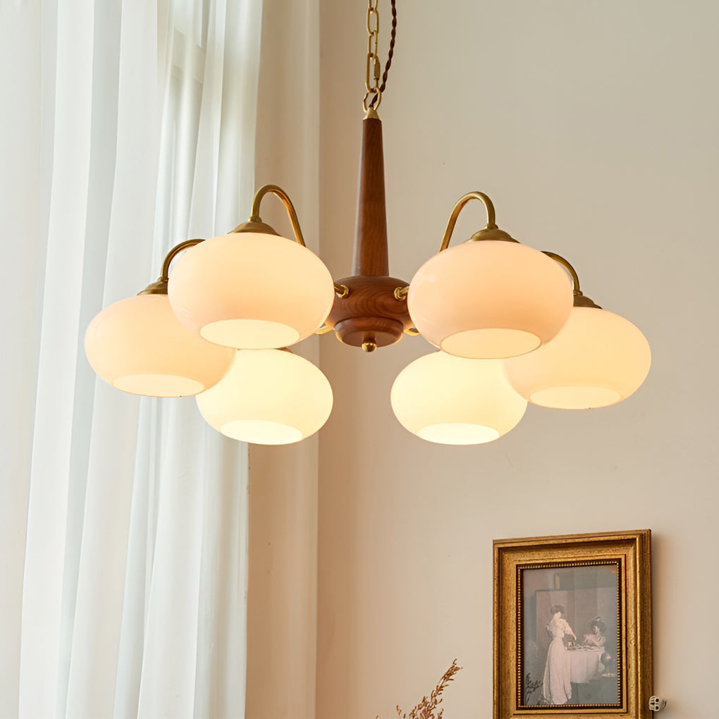 Walnut Brass 4-Light Contemporary LED Ceiling Chandelier — Elegant