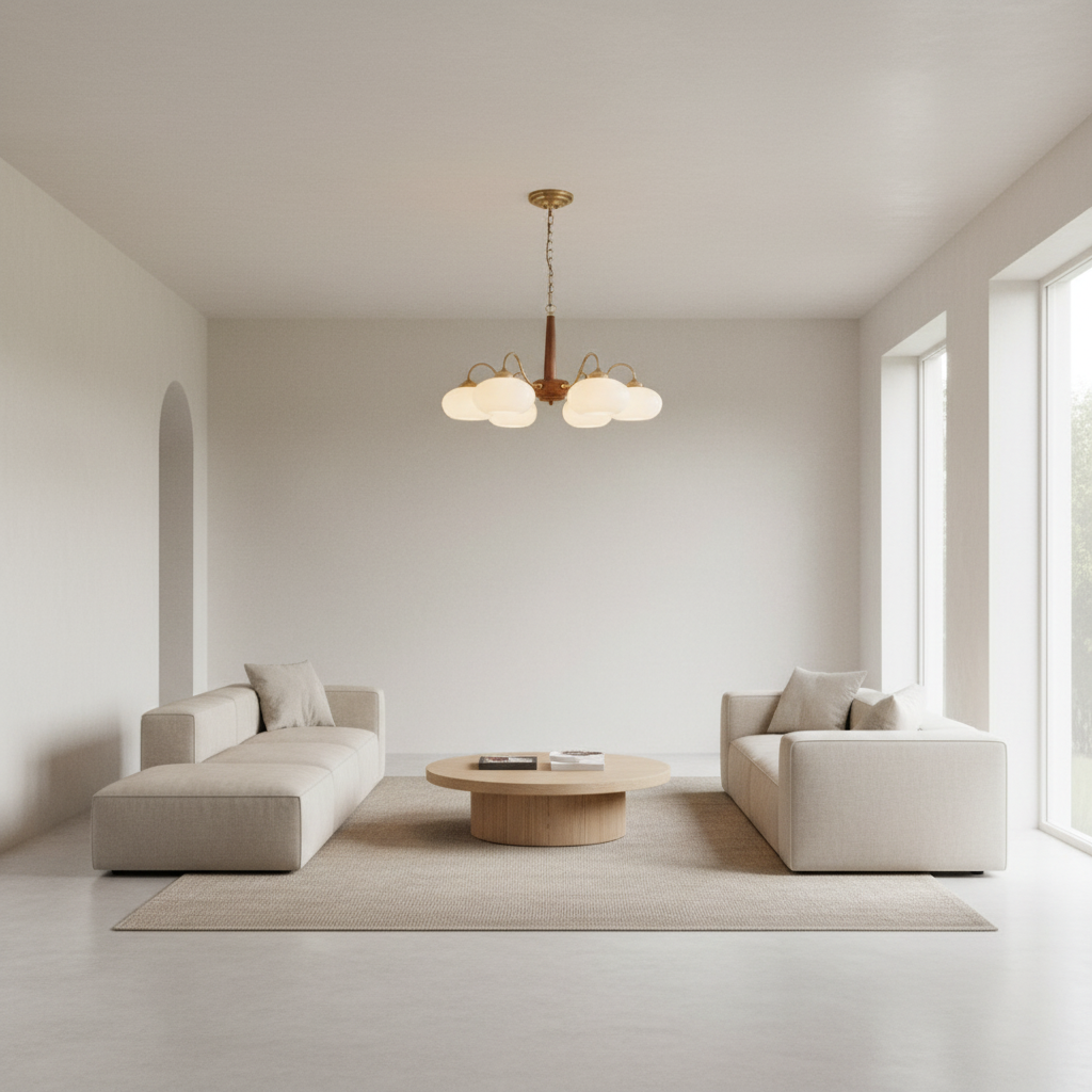 Walnut Brass 4-Light Contemporary LED Ceiling Chandelier — Elegant