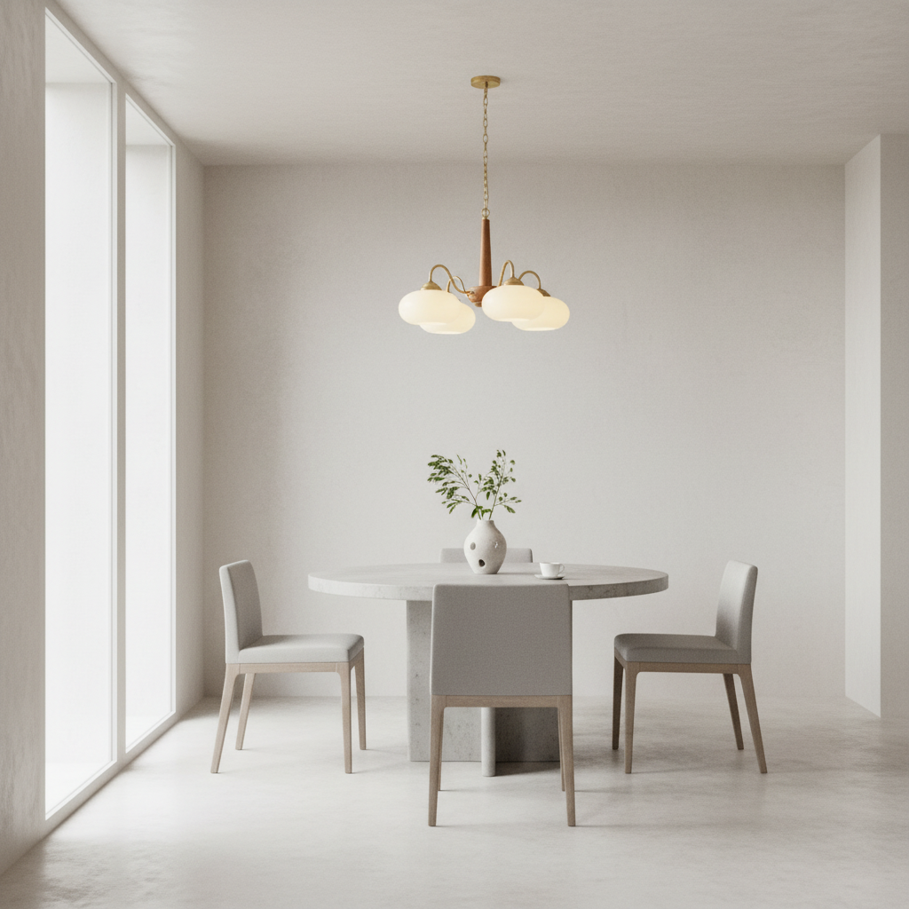 Walnut Brass 4-Light Contemporary LED Ceiling Chandelier — Elegant