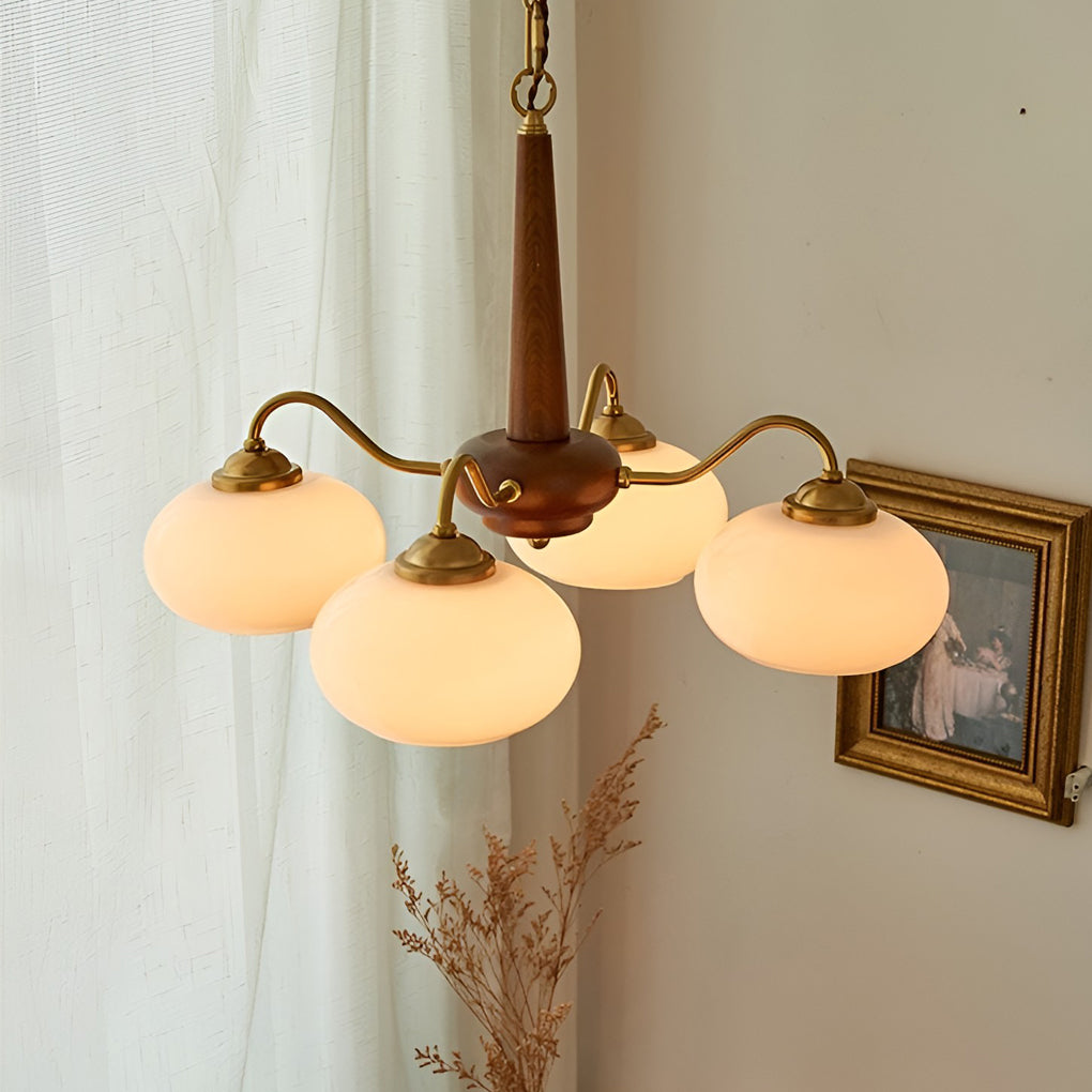 Walnut Brass 4-Light Contemporary LED Ceiling Chandelier — Elegant