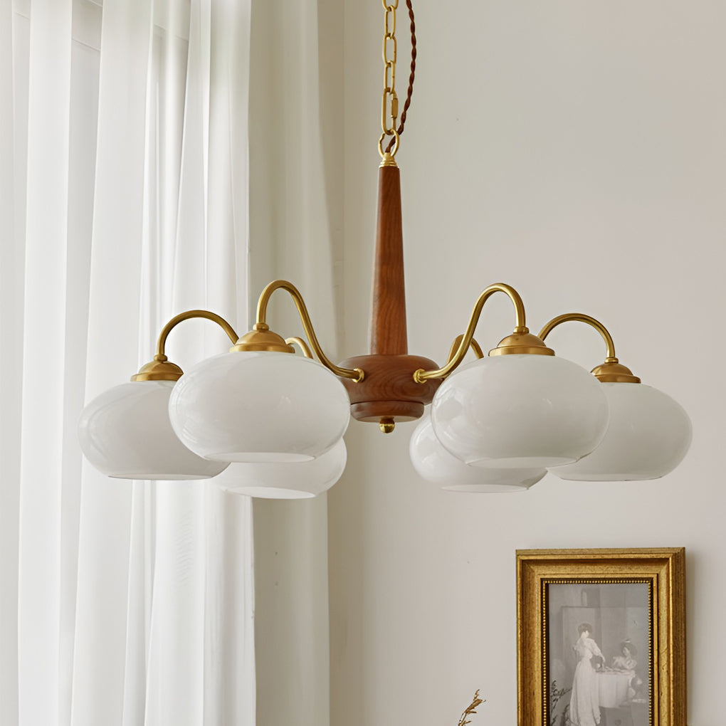 Walnut Brass 4-Light Contemporary LED Ceiling Chandelier — Elegant