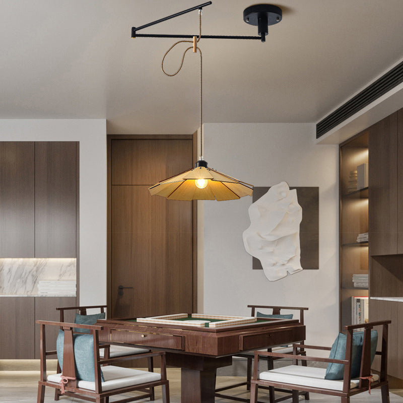 Walnut Umbrella Japanese Style E27 Pendant Light — Adjustable Dimmable