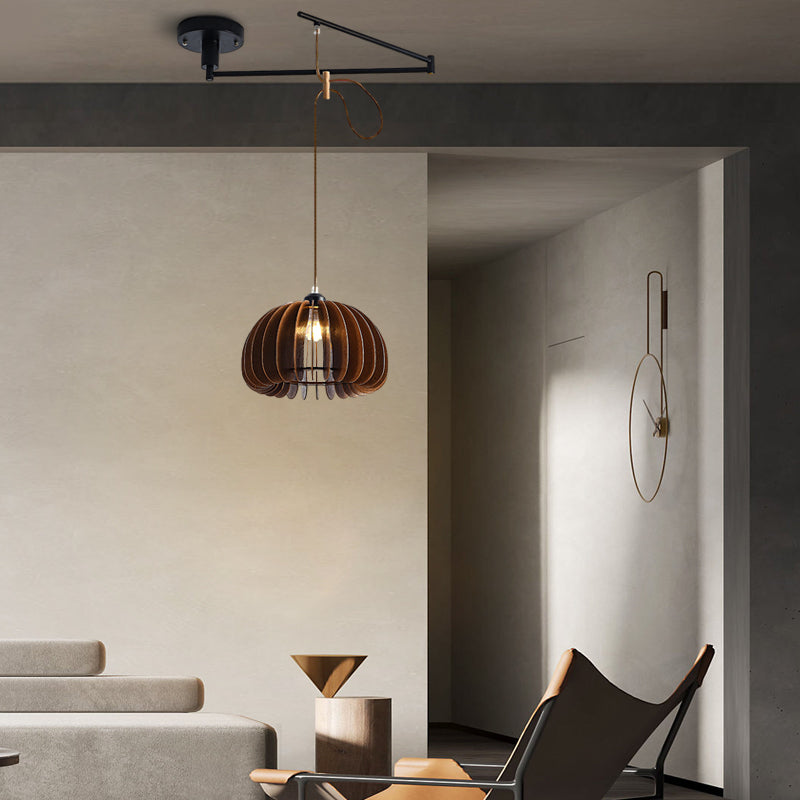 Walnut Umbrella Japanese Style E27 Pendant Light — Adjustable Dimmable