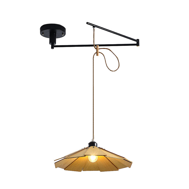 Walnut Umbrella Japanese Style E27 Pendant Light — Adjustable Dimmable
