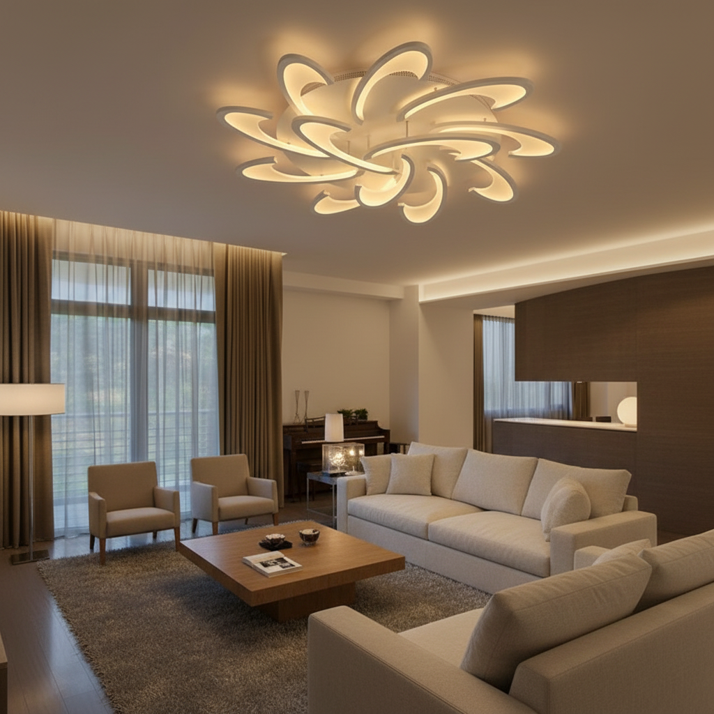 White 3-Light Flower Geometric Adjustable LED Flush Mount Ceiling Light