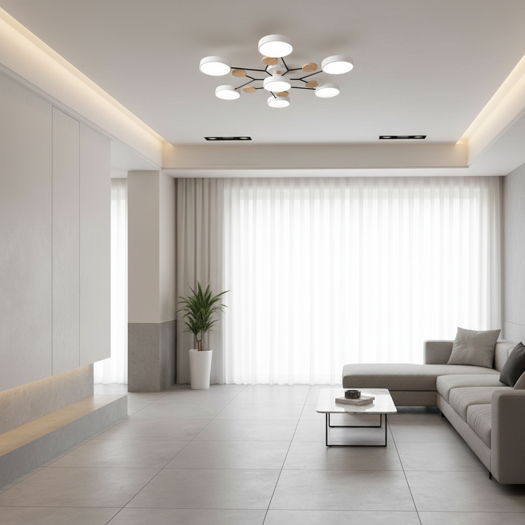 White 4-Light Artistic Adjustable LED Semi Flush Mount Ceiling Light