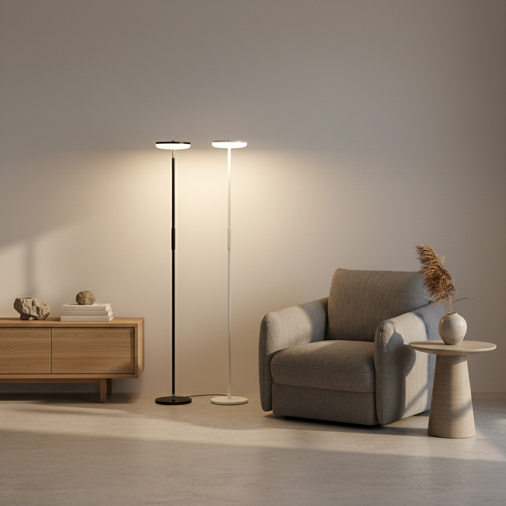 White 6000K Geometric Uplight Adjustable Downlight Reading Floor Lamp