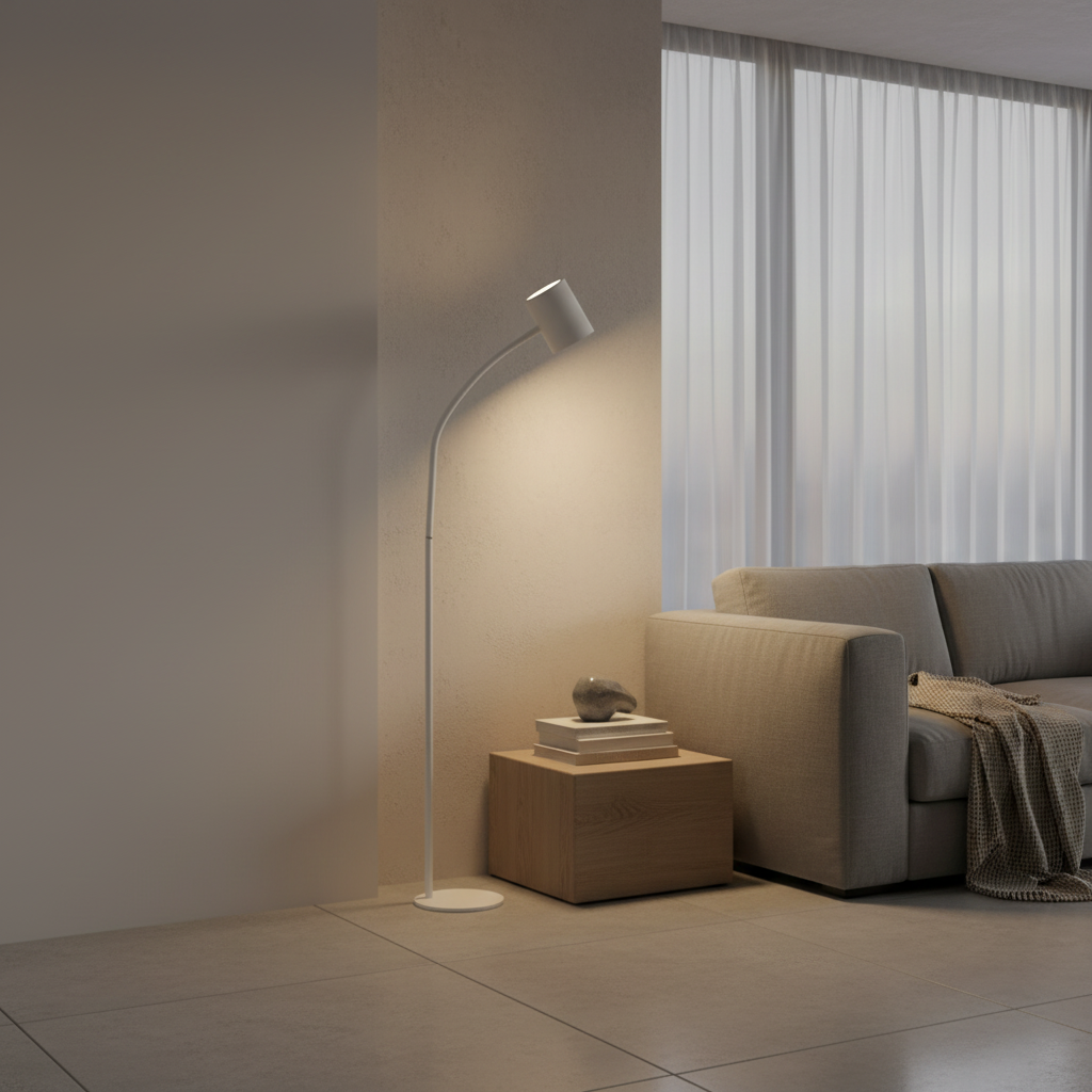 White Adjustable Dimmable Touch Plug-In Reading Floor Lamp — Modern
