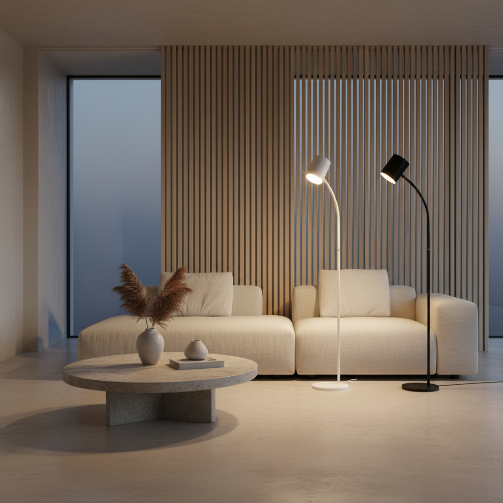 White Adjustable Dimmable Touch Plug-In Reading Floor Lamp — Modern