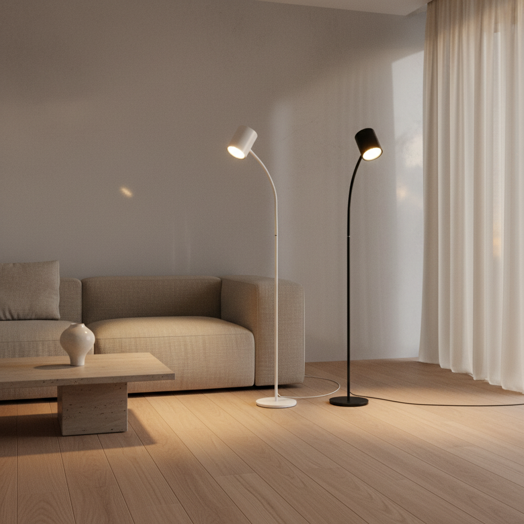 White Adjustable Dimmable Touch Plug-In Reading Floor Lamp — Modern