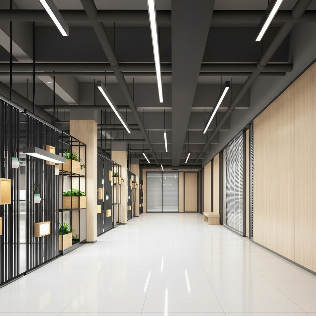 White Aluminium Cool White LED Pendant Light — Commercial Kitchen Ceiling
