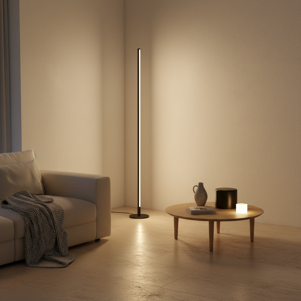 White Aluminium Minimalist Ambient Standing LED Floor Lamp — Modern