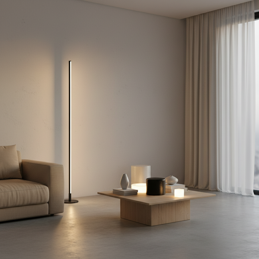 White Aluminium Minimalist Ambient Standing LED Floor Lamp — Modern