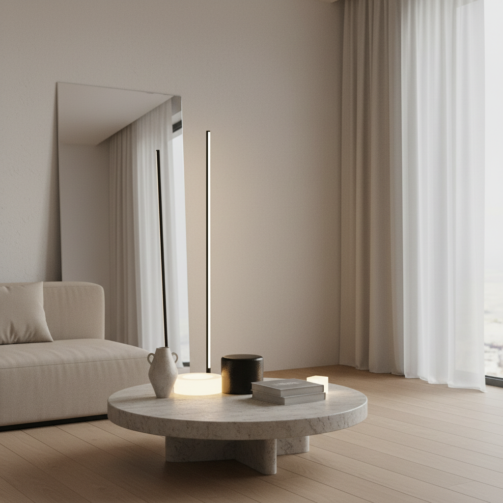 White Aluminium Minimalist Ambient Standing LED Floor Lamp — Modern