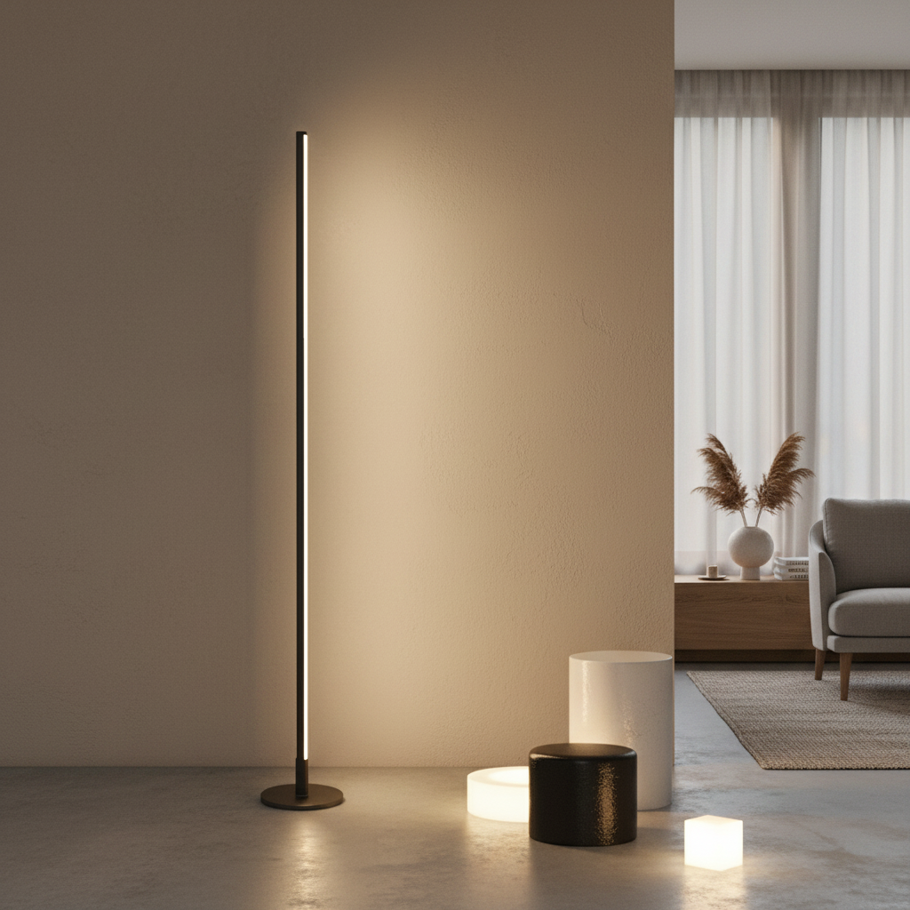 White Aluminium Minimalist Ambient Standing LED Floor Lamp — Modern