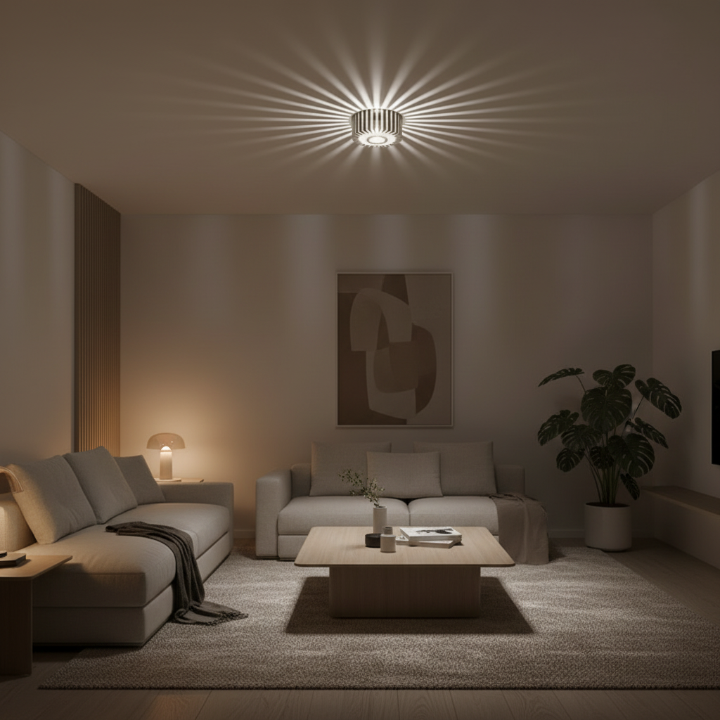 White Aluminium Sunburst LED Flush Mount Ceiling Light — Contemporary