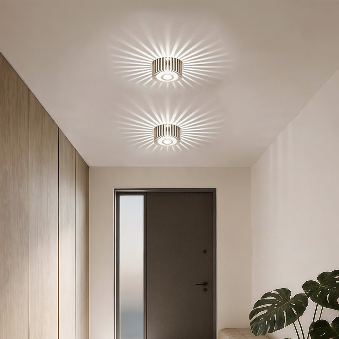 White Aluminium Sunburst LED Flush Mount Ceiling Light — Contemporary