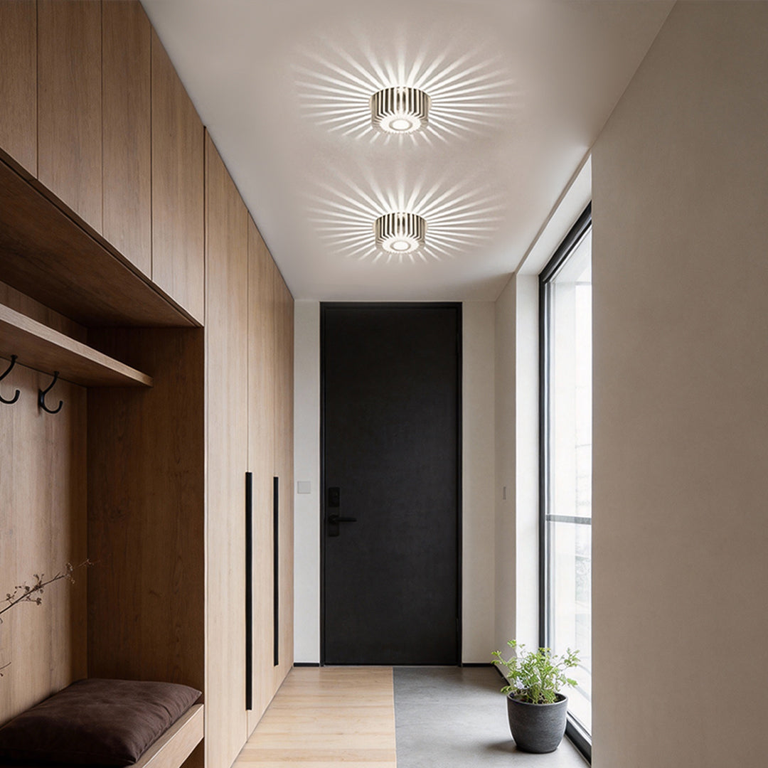 White Aluminium Sunburst LED Flush Mount Ceiling Light — Contemporary