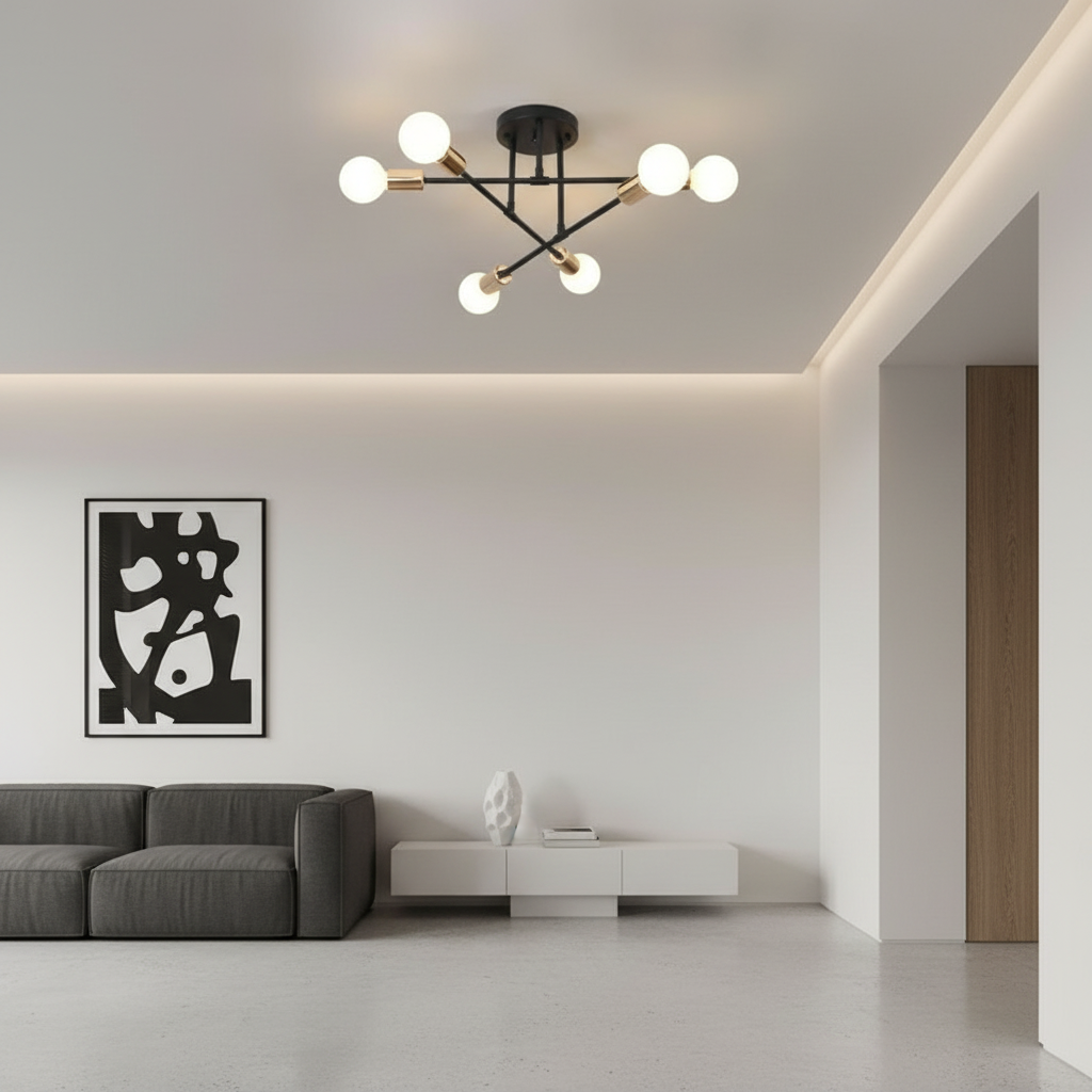 White Artistic Geometric LED Semi Flush Mount Ceiling Light — Contemporary