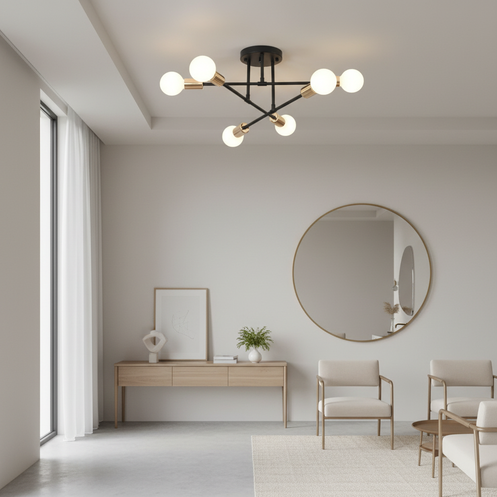 White Artistic Geometric LED Semi Flush Mount Ceiling Light — Contemporary